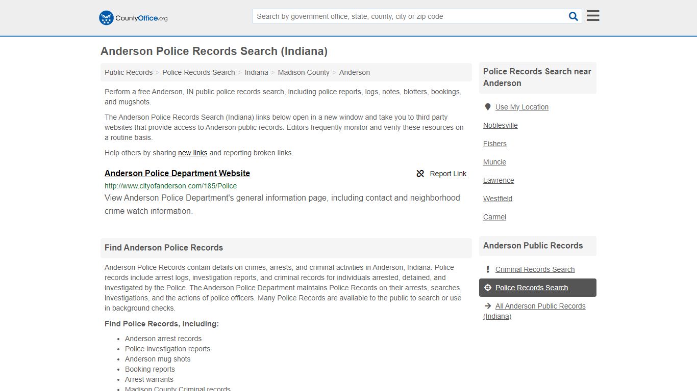 Anderson Police Records Search (Indiana) - County Office