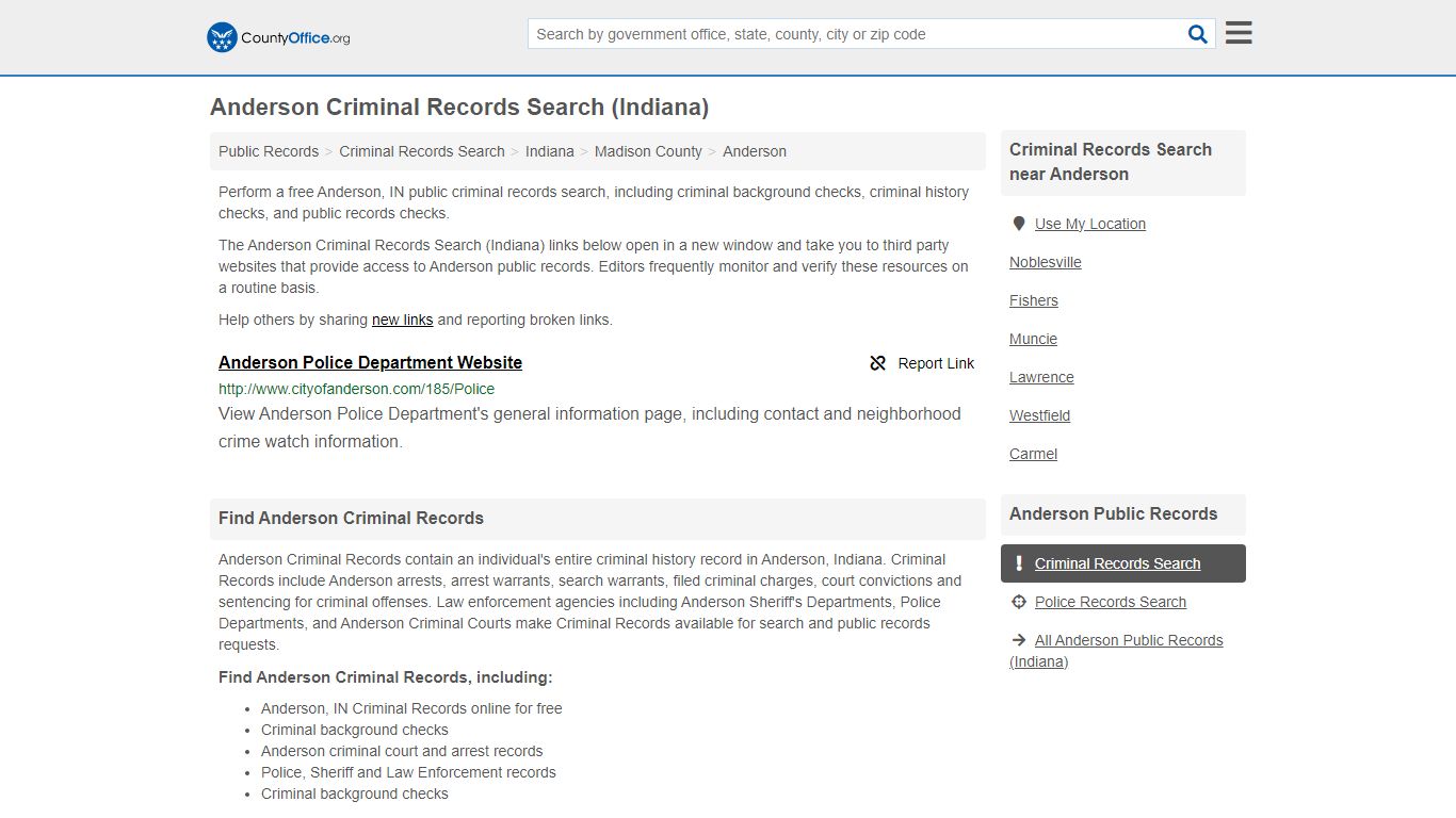 Anderson Criminal Records Search (Indiana) - County Office